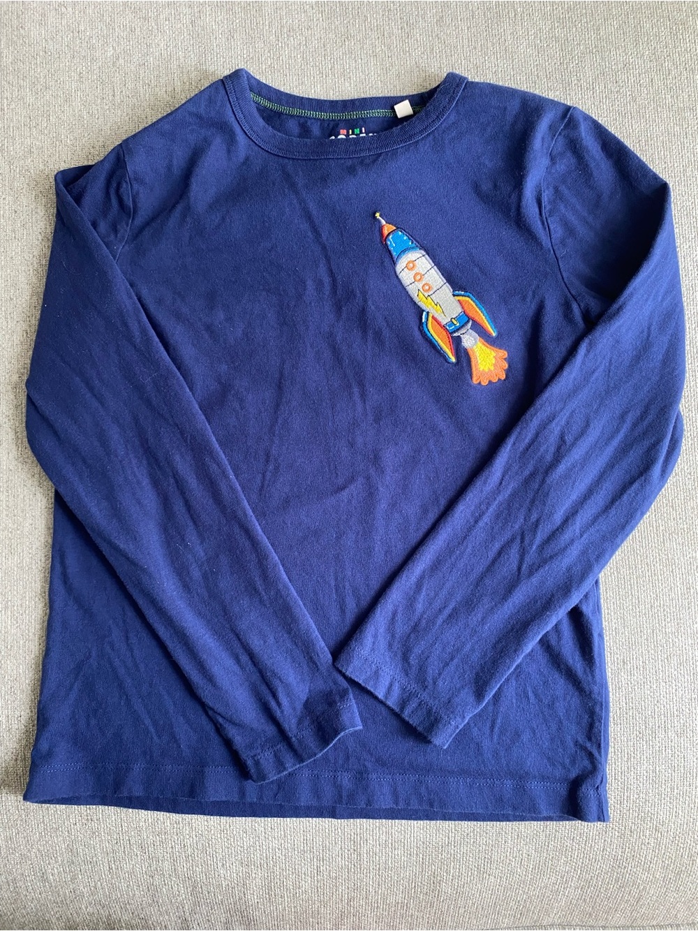 Mini Boden Navy Long-Sleeve Tee with Colorful Rocket